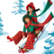 Drag performers Jinkx Monsoon and BenDeLaCreme wear festive red-and-green plaid outfits and red heels while sledding down a snowy hill, promoting The Jinkx & DeLa Holiday Show.