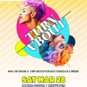 kentuckiana-pride-turnabout-2026-louisville Promotional flyer for Kentuckiana Pride TurnAbout 2026 drag show at Play Louisville on Saturday March 28, doors at 6:30 PM and show at 7 PM