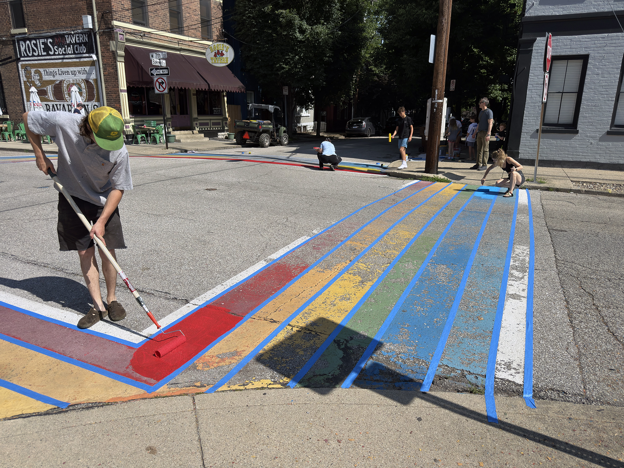 Rainbow crosswalks repainted outside Rosie's, Pride 2026