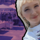 Rebecca Chastain smiles at the camera wearing a Corbin Pride t-shirt, overlaid against a purple-tinted photo of vendor tents and attendees at a previous Corbin Pride event.