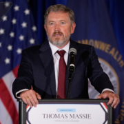 thomas-massie-mcconnell-senate-seat Rep. Thomas Massie speaks at a podium during a congressional event