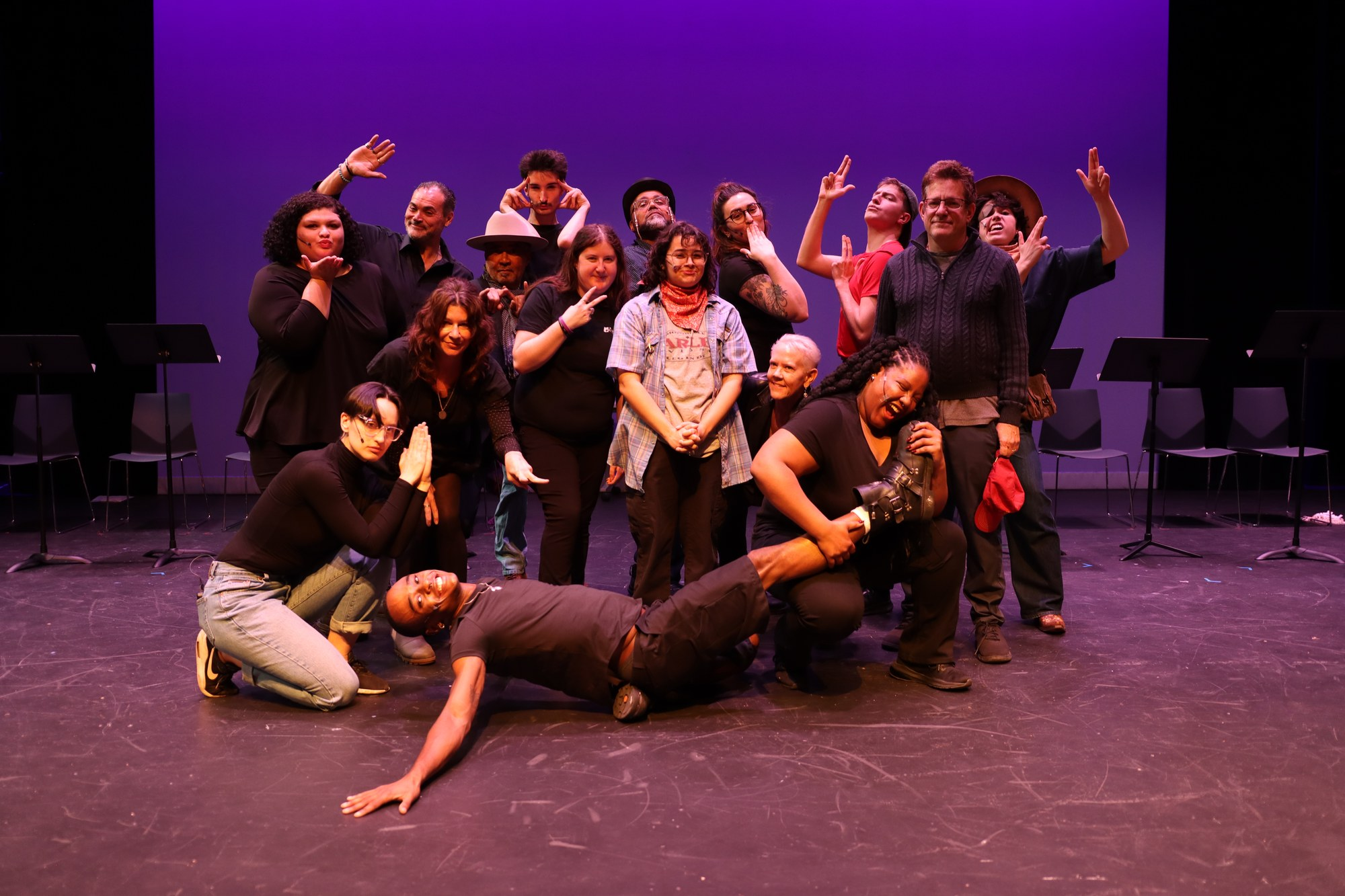 Cast of YOUR HANDS ARE THE ROAD, a musical about queer American history, posing on stage at ACT Louisville