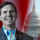 A collage image of Kentucky Governor Andy Beshear smiling, set against the U.S. Capitol building and an American flag background.