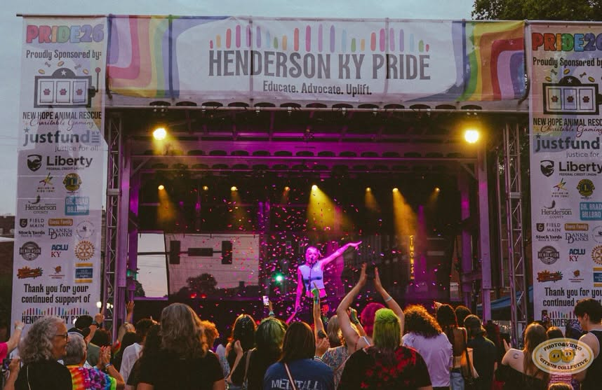 Crowd cheers as a performer takes the stage at Henderson KY Pride