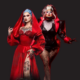 Henderson KY Pride's Haunted Haus of Drag guests Aurora Gozmic, left, and Sinema LaRue in red and black looks.