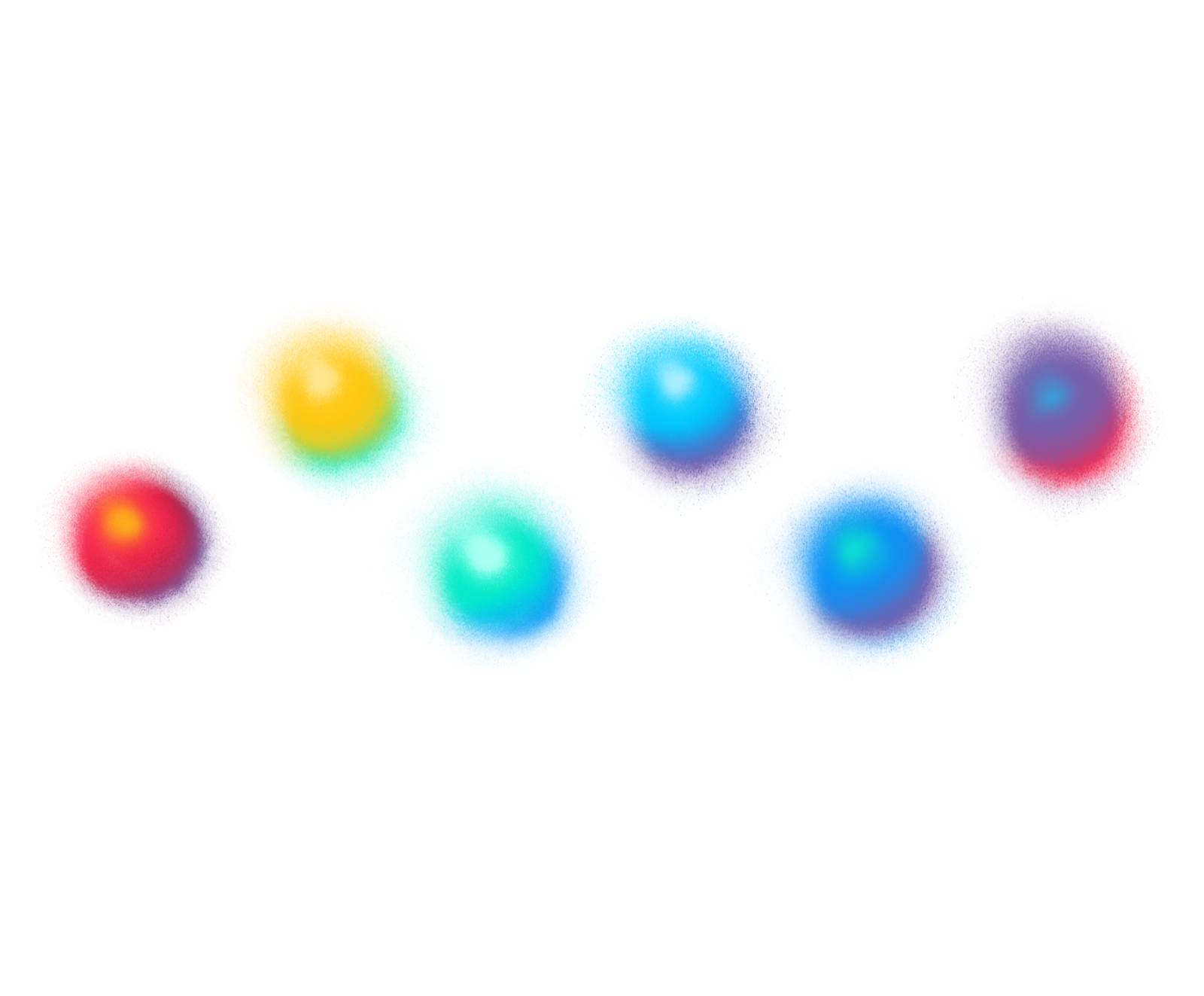 Six soft airbrushed color orbs in a wave, artwork by Sav Hoyt